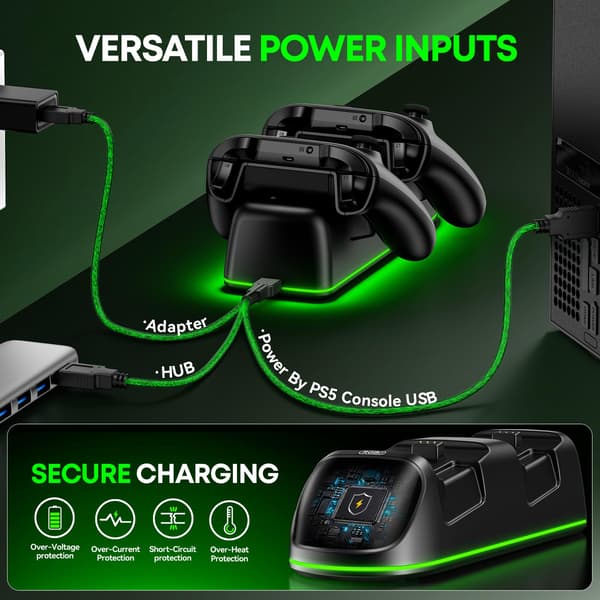 OlVO XSX Controlleroplader til X/S/One/Elite, med 2x5580mWh Xbox-batteri Black-2 Packs