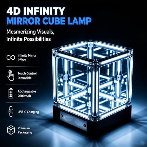 Teseracto Cubo, Cubo 4d Cube, Cubo Effect 4d, Cubo Effect Infinito 4d Med LED-lys, 3D LED 360 Hologram Kugle, Uendelig Dimensionslampe, Uendelig #E