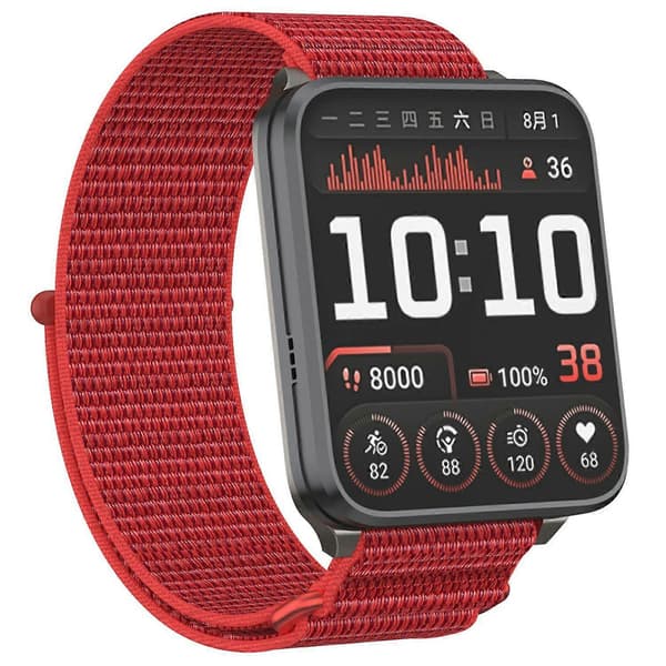 Til Garmin Venu X1 Håndledsrem Magic Tape Nylon Loop Urrem med Metalring - Rød Multicolor Red