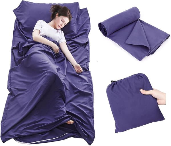 AURA Liners Reiseark Soveposefor, 75 X 210 Cm Bærbar Polyester Soveposefor for Reiser Vandrerhjem, Lilla