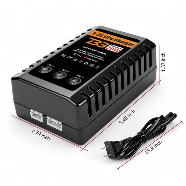 LiPo-oplader til 2S-3S (7,4-11,1V) LiPo-batteri til RC-legetøj og -model (gul) Yellow