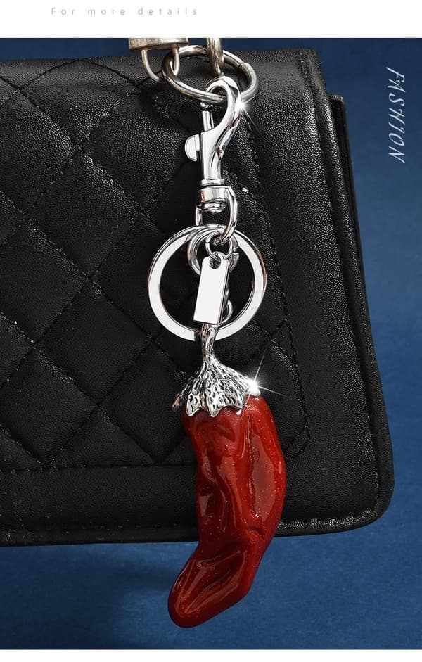 Väskberlock, söta handväskberlocker, väsktillbehörsberlocker, väskkedjor, handväskberlocker Red Chili Pepper - Silver