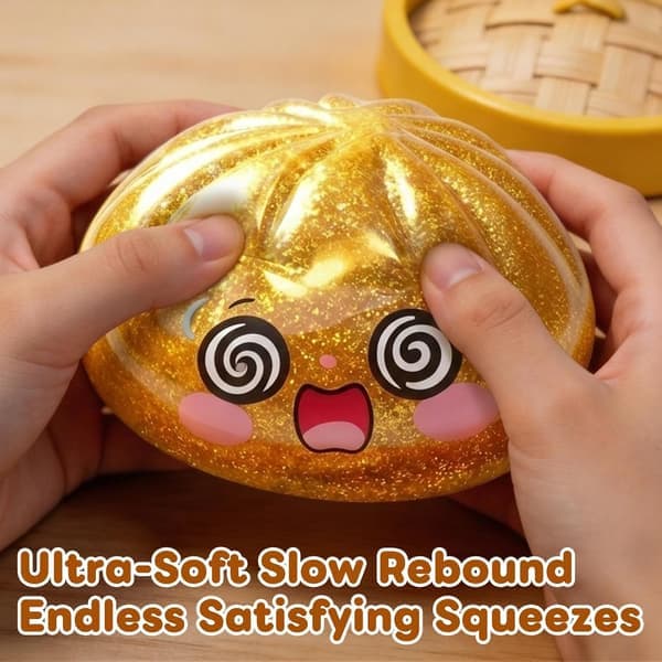 Glitter Dumpling Squishy, Dumpling Squishies, Glitter Mystery Box, Farverige Stressbolde Fidget, Jumbo Squishy Legetøj med Damperkasse Sæt Guld