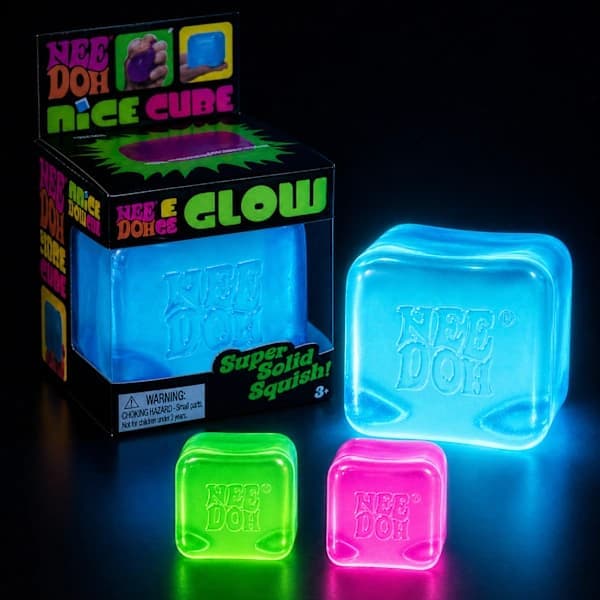 Needoh Nice Cube - Sensorisk klemmeleke med superfast grep (lysende) blå Blue