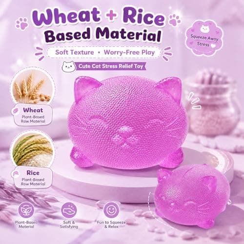 Taba Kat Squishy Fidget Legetøj, Lilla Langsomt Stigende Squishy Klemmelegetøj Purple