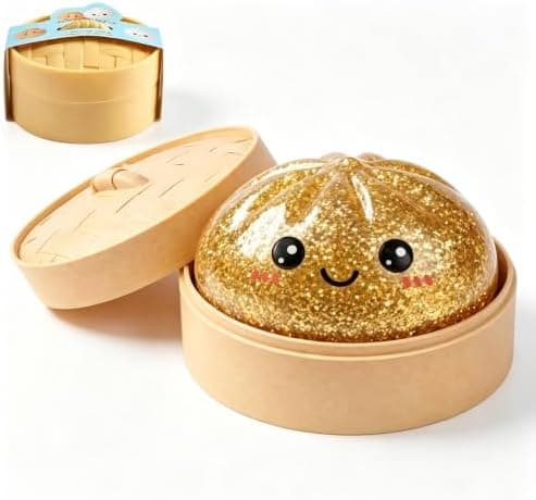 Glitter Dumpling Squishy Squeeze Legetøj med Damper, Blød Langsom Rebound Stress- og Angstdæmpende Sensorisk Fidget Bold til Børn og Voksne (Guld)