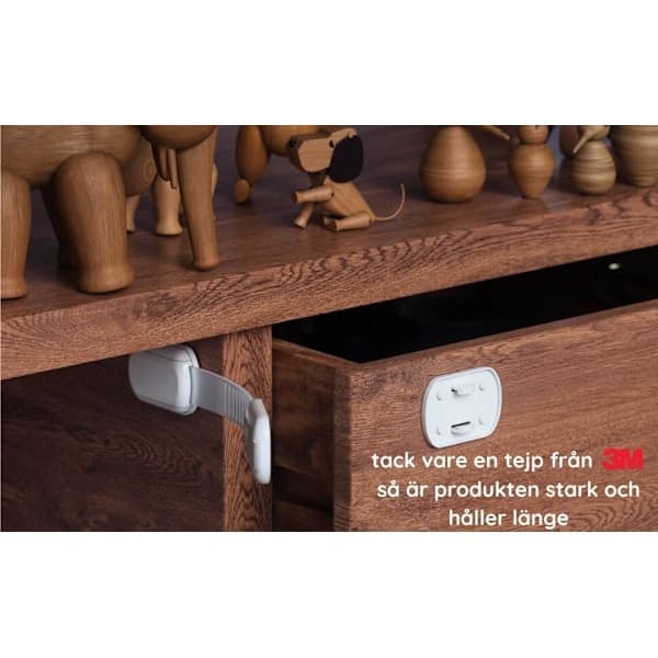 10 stk. Barnesikringslåser for skuffer, hvit