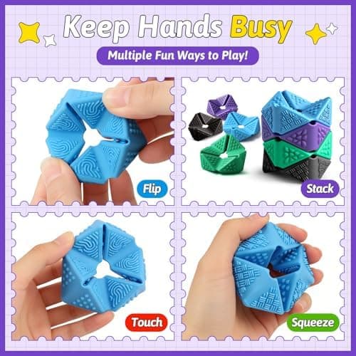 4 STK Sensoriske Flip Cube Fidget Legetøj, Stille Fidget Legetøj til Børn og Voksne Purple, Blue, Green, Black