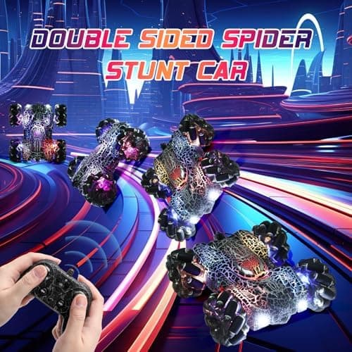 Gestusfølende RC Stuntbil med LED-lys Dobbeltsidet RC Biler Edderkoppe Legetøj Dual Control Black
