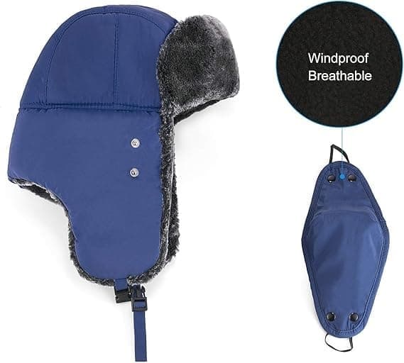 Vinterluer for kvinner menn Trapper Ushanka-hatt med øreklaffer, blå blue