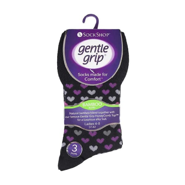 Gentle Grip - 6-pack damstrumpor i bambu utan resår Black/Purple 4-8 UK