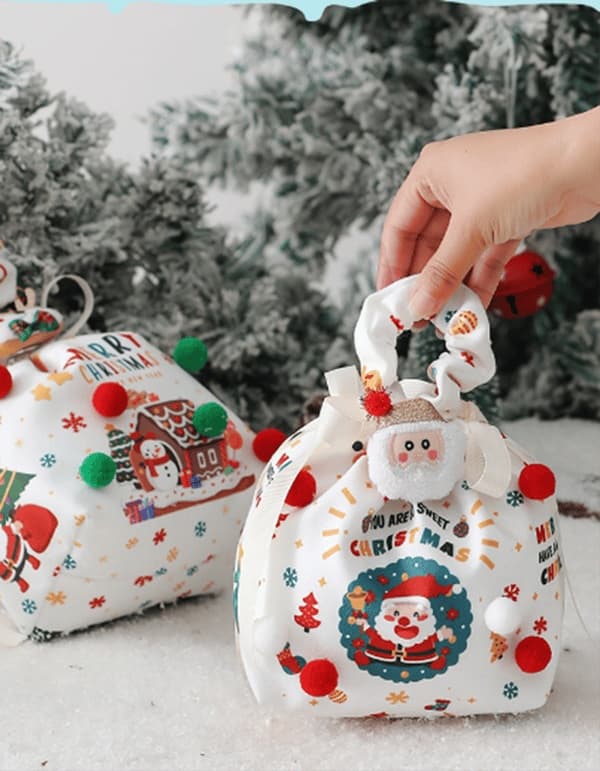 Julklappspåsar i tyg, äppelpåsar, 4-delat set, stil2 style2
