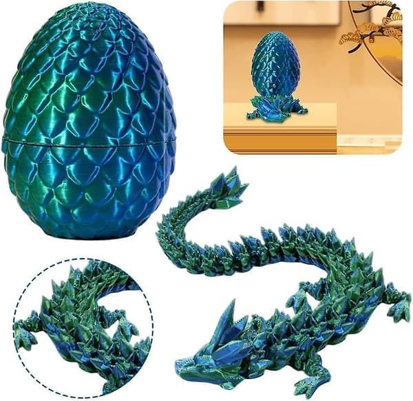 3D-printet drage i egg, fullt bevegelig krystalldragon med egg grønn