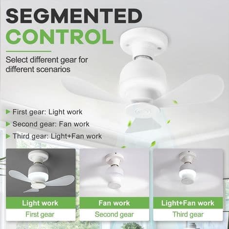 ConBlom Mini LED Takvifte med Lys, E27 Sokkel, Kraftig Luftstrøm, Stillegående Drift, Moderne Bærbare Takvifter