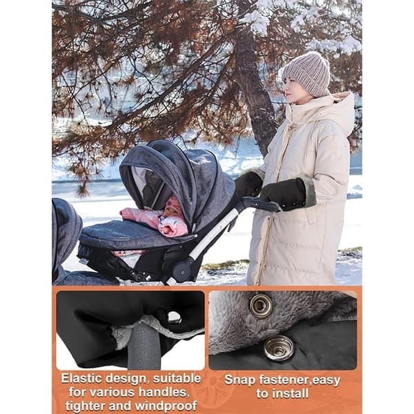 Fleece Barnevogn Håndmuffe, Vinter Anti-Frost Hansker til Barnevogn, Brun brown