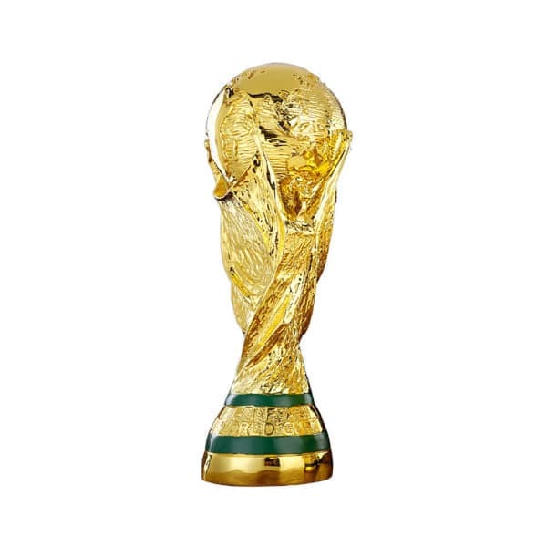 Stor guldfärgad fotbollstrofékopia Qatar 2022, 21 cm 21cm