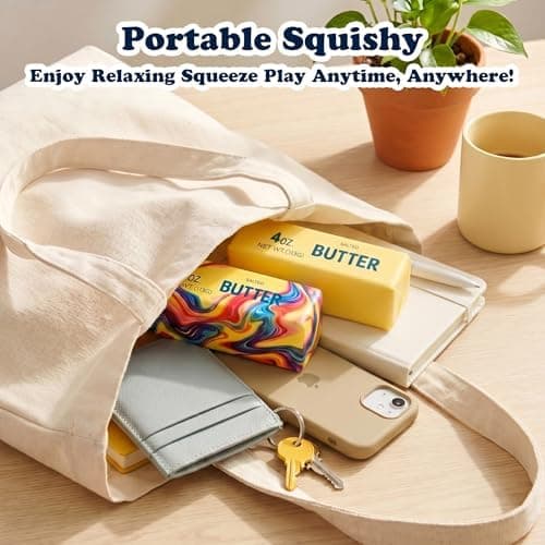 2-pack långsamt stigande smör-squishy fidgetleksaker för vuxna sensoriska klämleksaker Yellow & Rainbow