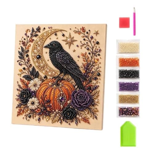 Perlediamantkunstsett for voksne, Halloween kråke diamantmalingssett DIY Kits -03