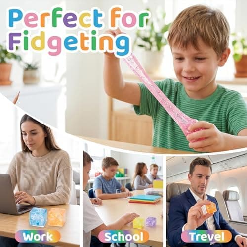 6-pack isbit squishy stressbollar, glitter fidget cube klämleksaker för barn och vuxna, långsamt stigande glittriga sensoriska squish-block, festfavoriter,