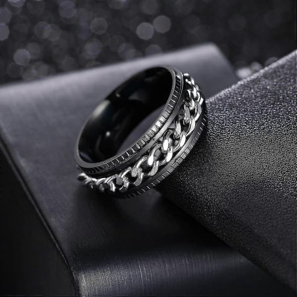 Angstringe til mænd Fidgetringe til mænd Kvinder Kædespinnerringe til børn Teen Titanium Stålringe Black Silver 10