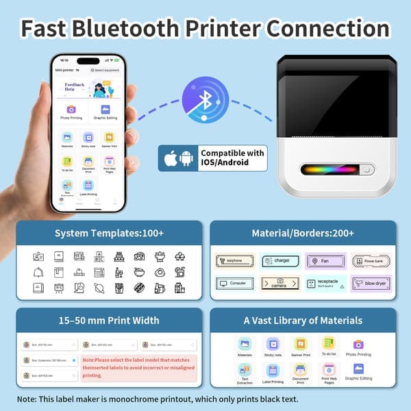 U1 Selvklæbende Lille Bærbar Trådløs Bluetooth Termisk Printer Lomme Mini Etiketprinter, Hvid white
