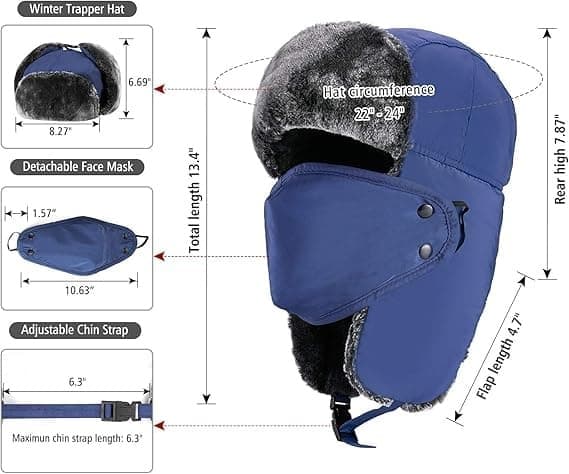 Vinterhuer til kvinder og mænd Trapper Ushanka Hat med øreklapper, blå blue