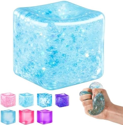 Ice Cube Squishy Fidget Toy - Långsamt stigande stress sensorisk boll för tonåringar Blue-glitter