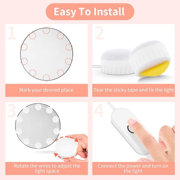 LED Spejllys Hollywood Style Makeup Lampe 10 Dæmpbare
