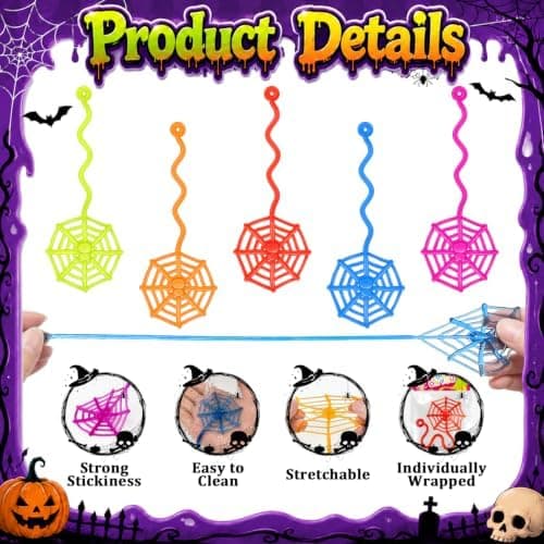 Bulk Spindelnätsklibbiga händer, 60 st Halloweenleksaker Presenter Priser för barn Spider Web 60