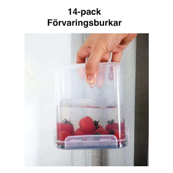 14-pack Matförvaringsburkar - Lufttäta burkar med lock - Kit Transparent