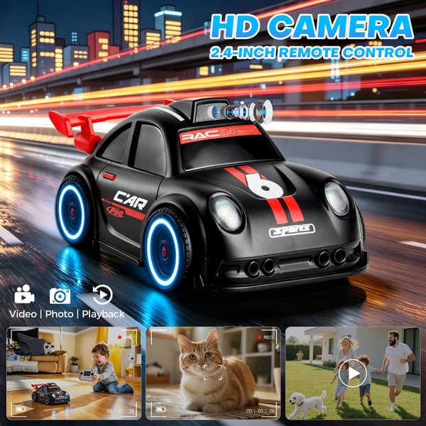 Mini RC-bil med kamera 2,4\" skærm FPV fjernstyret bil sort