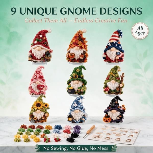 YILCER Tomte 3D Tygstickskit, DIY Sagobok Tomtevänner Punch Needle Hantverksset, 3D Jul Tygstickskit, Vinter Jul Bread