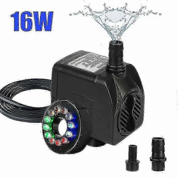 Dykbar springvandspumpe med 12 LED-lys Ultra-stille drift Inkluderer strømkabel