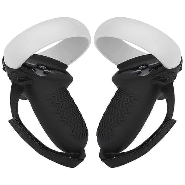 Silikonkontrollerdeksel for Oculus Quest 2 med sklisikkert grep og justerbar håndstropp, svart