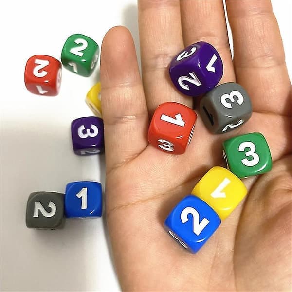 10 Stykker Terninger Nummer 1 2 3 1 2 3 D6 14mm Akryl Terninger 6-sidede Terninger til Brætspil Kuber 6 Farver