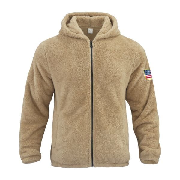 Fleece hættetrøje med lynlås til mænd, vinterjakke, khaki, størrelse L khaki L