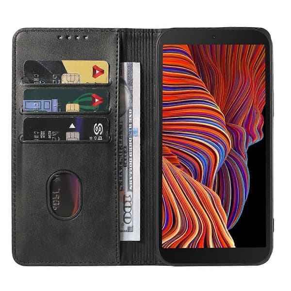 Magnetisk læderetui til Samsung Galaxy Xcover 5, sort Black