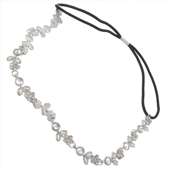Hårband Elegant Elastiskt Hårband med Strassblommor för Kvinnor - Silver
