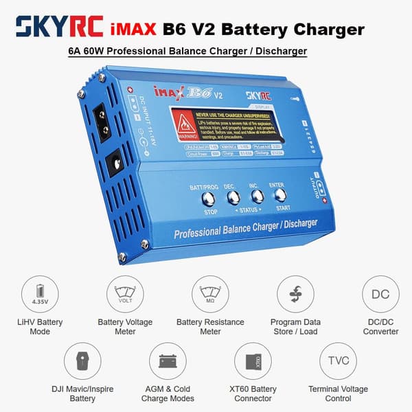 SKYRC iMAX B6 V2 Batterilader 60W 6A Lipo Balanselader/Utlader
