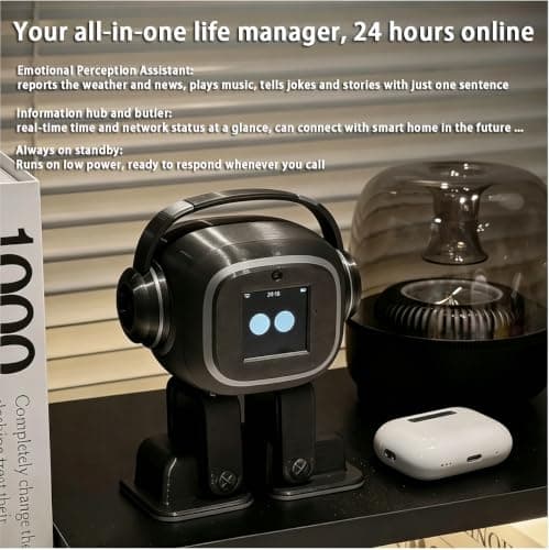AI-ledsagerrobot til voksne | Desktop-humanoid med dynamiske udtryk og tilpasset vidensbase | 19 handlinger, 10 sprog | AI-kæledyr, Emo Black
