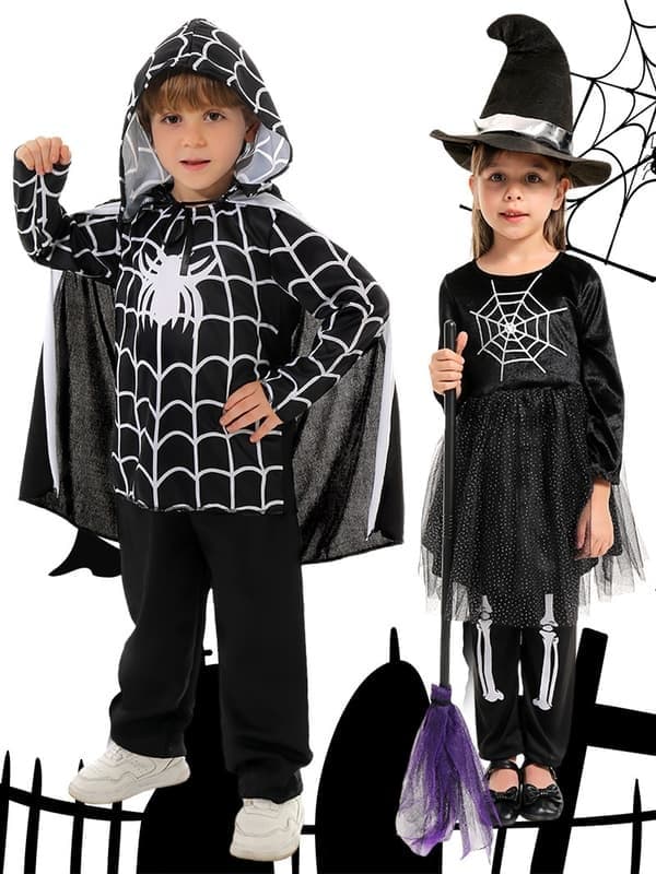 Halloween-romperkjole for jenter og gutter med spindelvevtrykk og lange ermer, gutt, størrelse M boy M