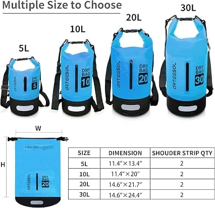 Vanntett tørrpose 5L 10L 20L 31L Vanntett pose med lang justerbar stropp SKYBLUE 20L