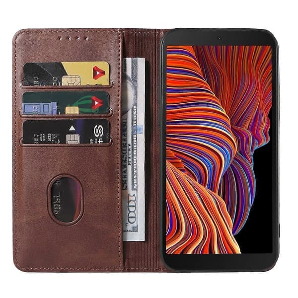 Magnetiskt läderfodral för Samsung Galaxy Xcover 5, brun Brown