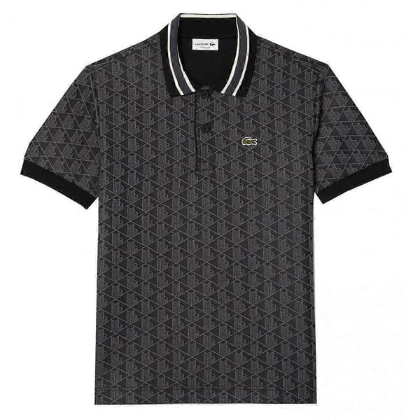 Lacoste Herrkläder Lacoste Herr Svart Monogram Jacquard Kortärmad Pikétröja 3