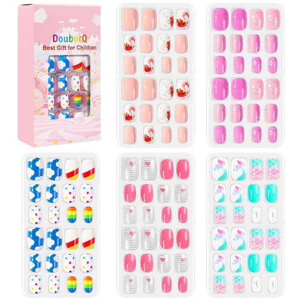 120 st Kids False Nails Press-on, Full Cover Korta False Nails 3D för flickor Barn (Huvudbildsstil)