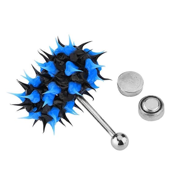 Vibrerende Tungering Stud Barbell Kroppspiercing Smykker i Rustfritt Stål (Svart Blå)