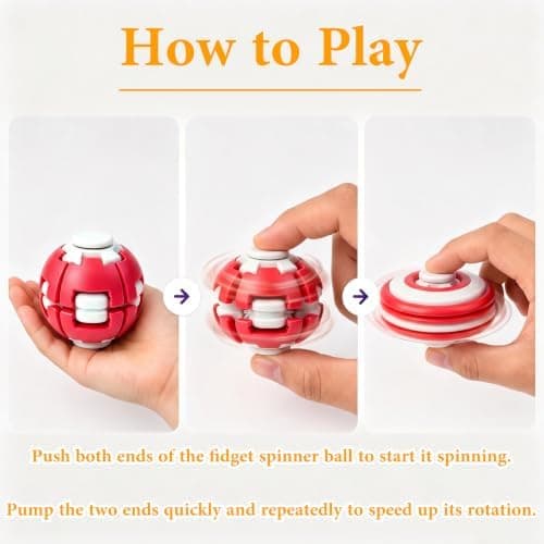 Tryk Spin Fidget Spinner-bold, Tryk & Spin Sensorisk Stressaflastende Fidget Roterende Bold, Bærbar Håndholdt Spinner-bold til Voksne, Kontor Skole Red
