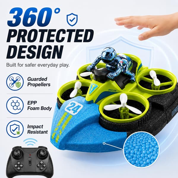 land sea air Drone 3-i-1 RC Hovercraft, Blå: 2 batterier Blue