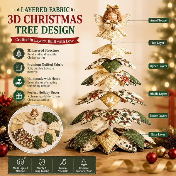Atallit 2026 Nyt 3D DIY Quiltet Juletræssæt Patchwork Håndværkssæt Angel