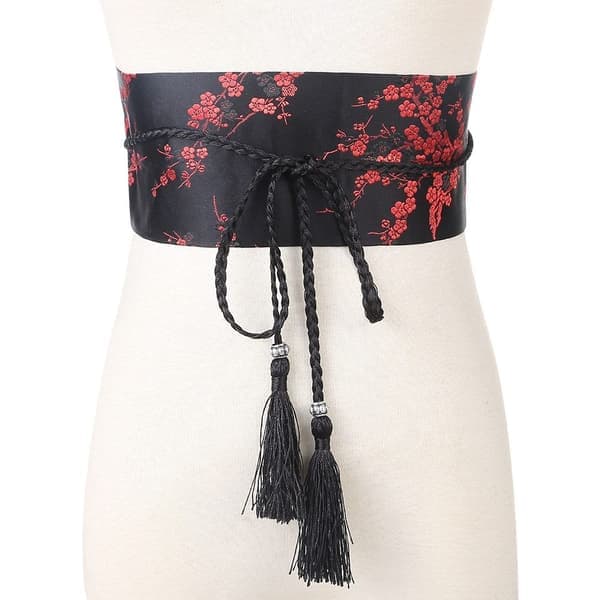 Kimono Bælte Korset Taljebånd RØD&SORT Rød&sort red&black